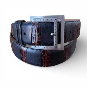 Johnston & Murphy Mens Dress Belt Sz 36 Medium Black Brown Crocodile Leather